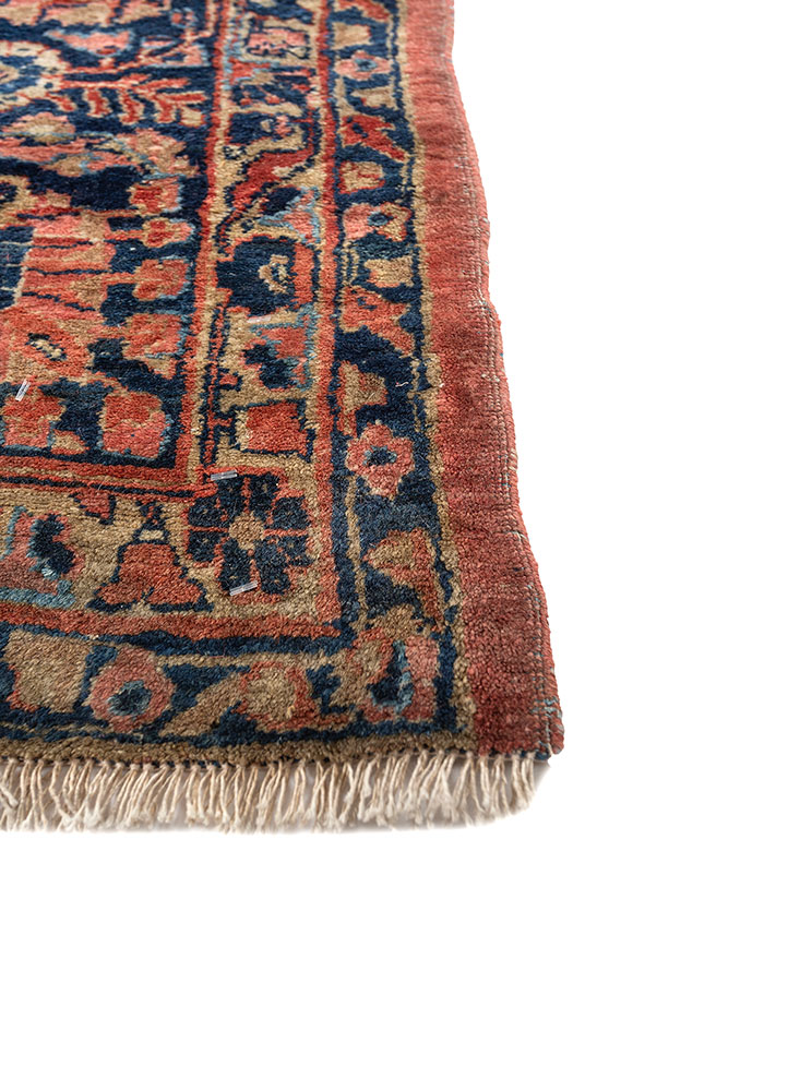 aalam red and orange wool hand knotted Rug - Corner