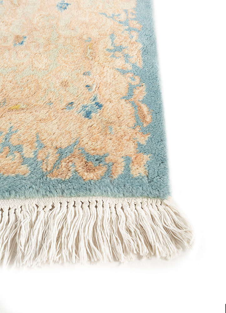 aalam blue wool hand knotted Rug - Corner