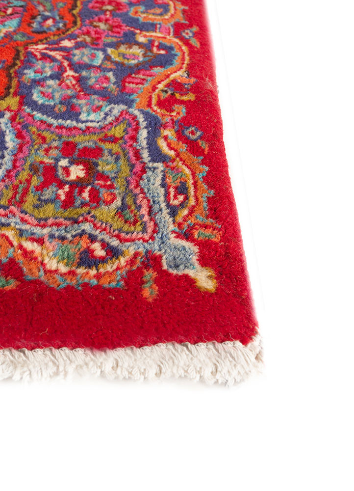 aalam red and orange wool hand knotted Rug - Corner