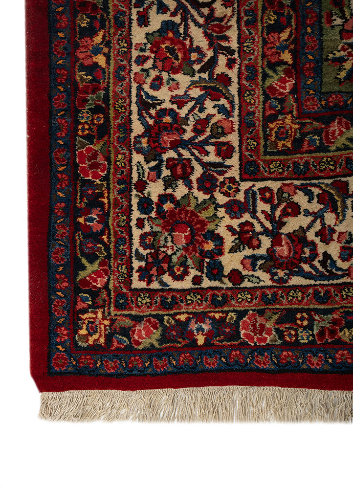 aalam red and orange wool hand knotted Rug - Corner