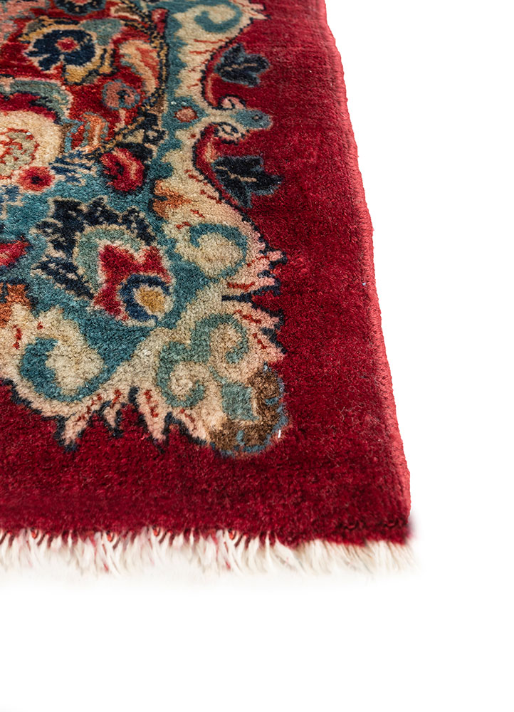aalam red and orange wool hand knotted Rug - Corner