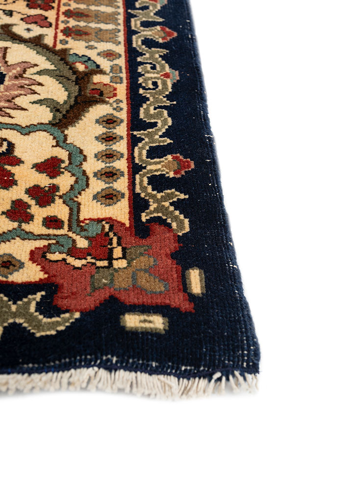 aalam blue wool hand knotted Rug - Corner