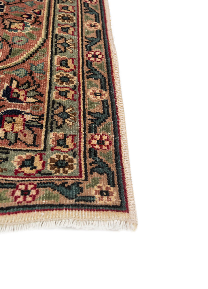 aalam red and orange wool hand knotted Rug - Corner