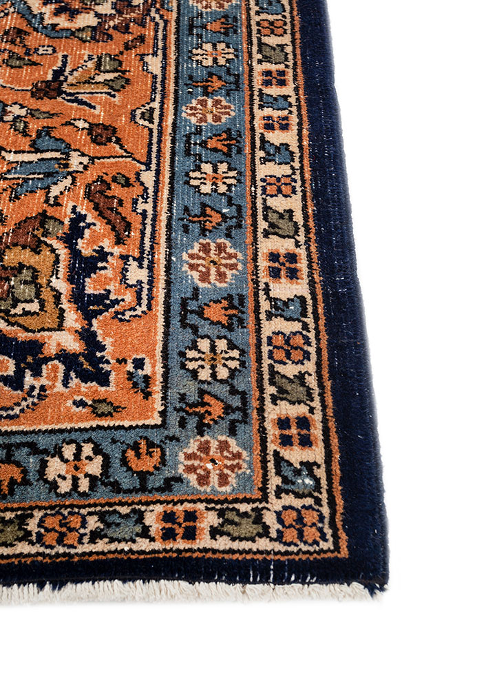 aalam blue wool hand knotted Rug - Corner