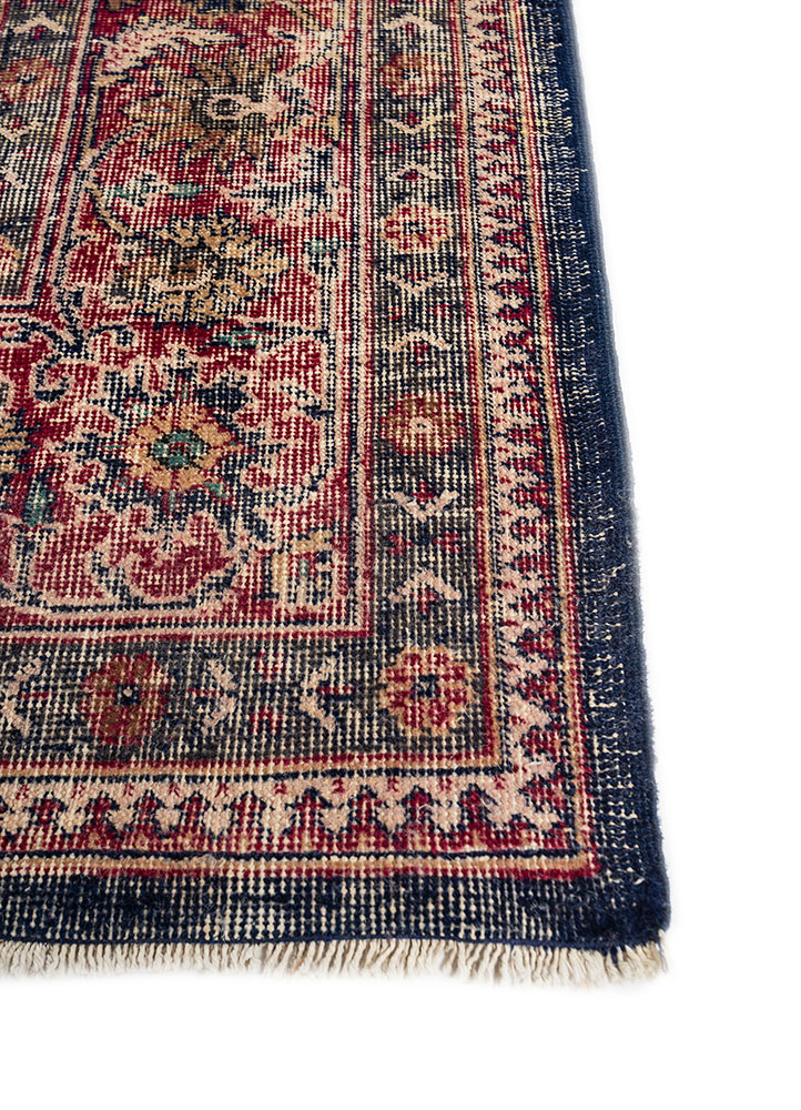 vintage blue wool hand knotted Rug - Corner