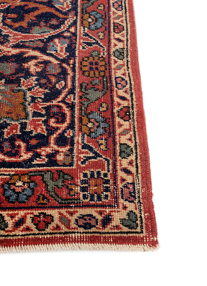 aalam red and orange wool hand knotted Rug - Corner