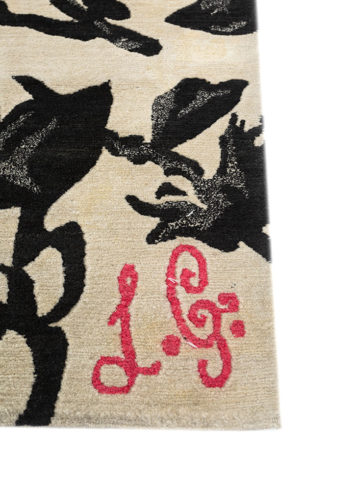 pansy beige and brown wool hand knotted Rug - Corner