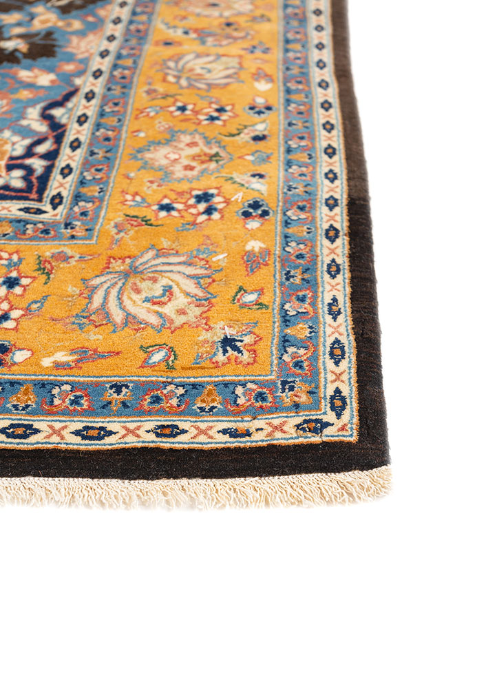 aalam beige and brown wool and silk hand knotted Rug - Corner