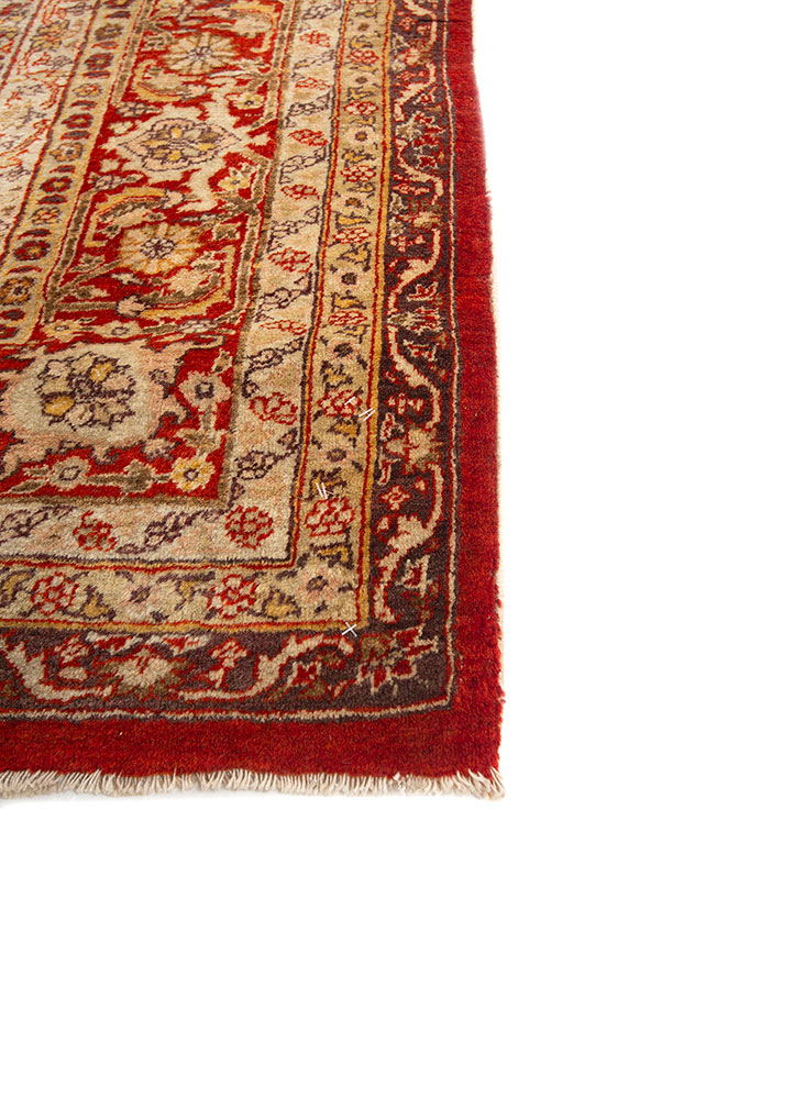 aalam red and orange wool hand knotted Rug - Corner