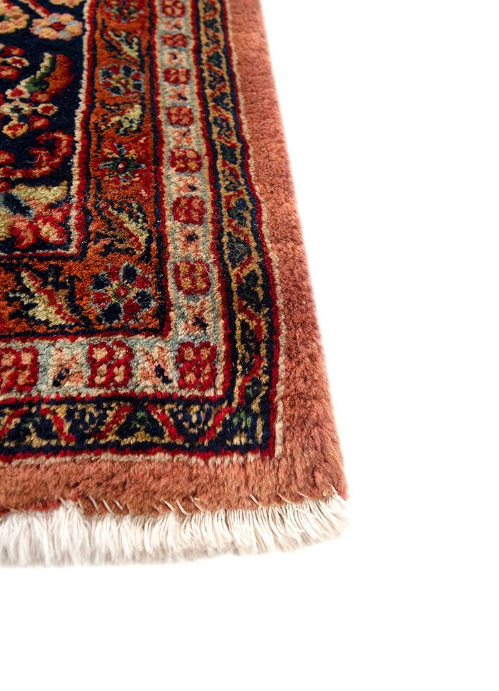 aalam red and orange wool hand knotted Rug - Corner