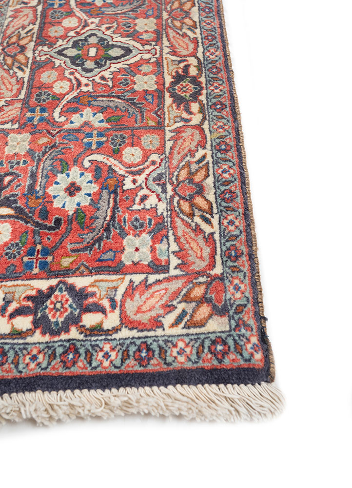 aalam red and orange wool hand knotted Rug - Corner
