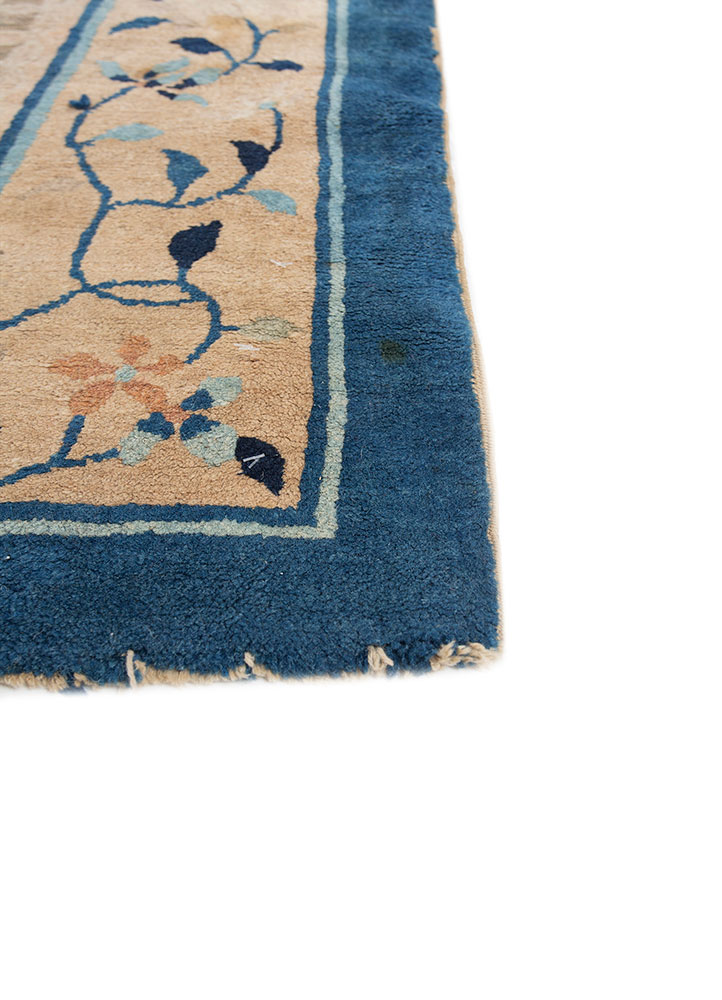 pechino blue wool hand knotted Rug - Corner