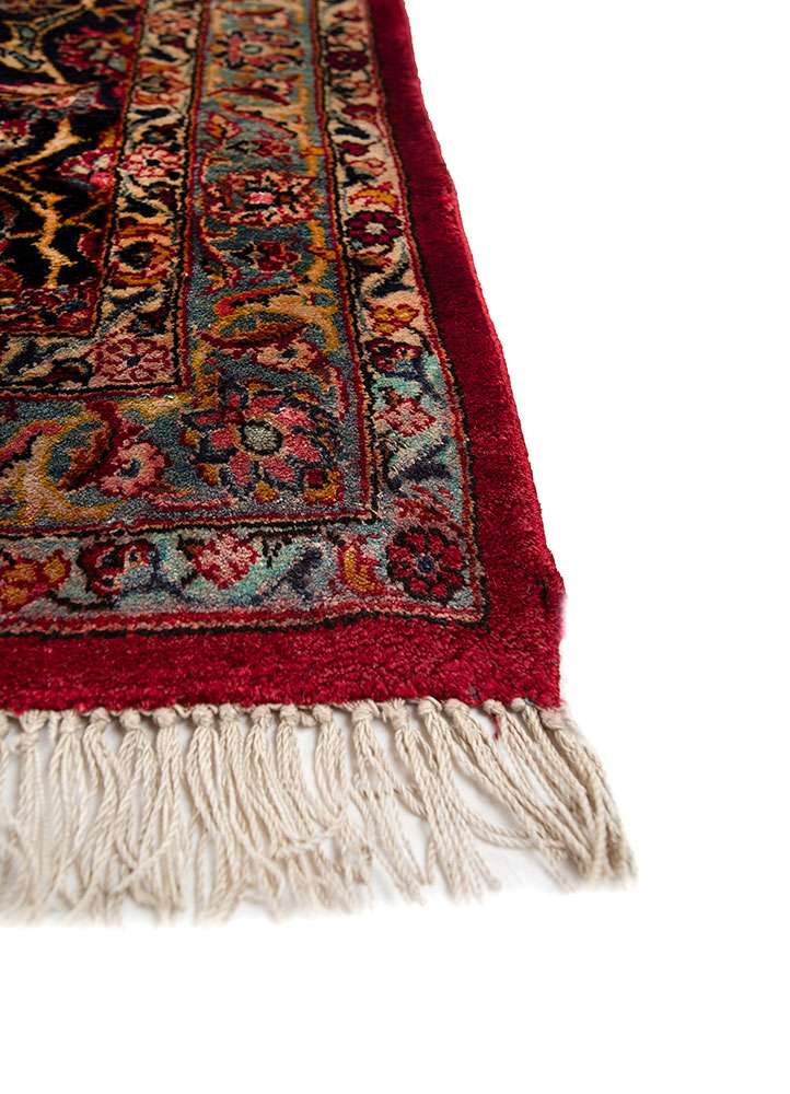 aalam red and orange wool hand knotted Rug - Corner