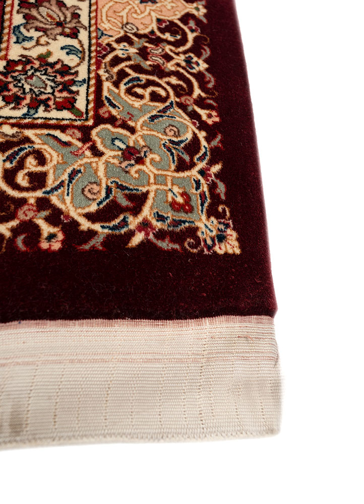 aalam red and orange wool and silk hand knotted Rug - Corner