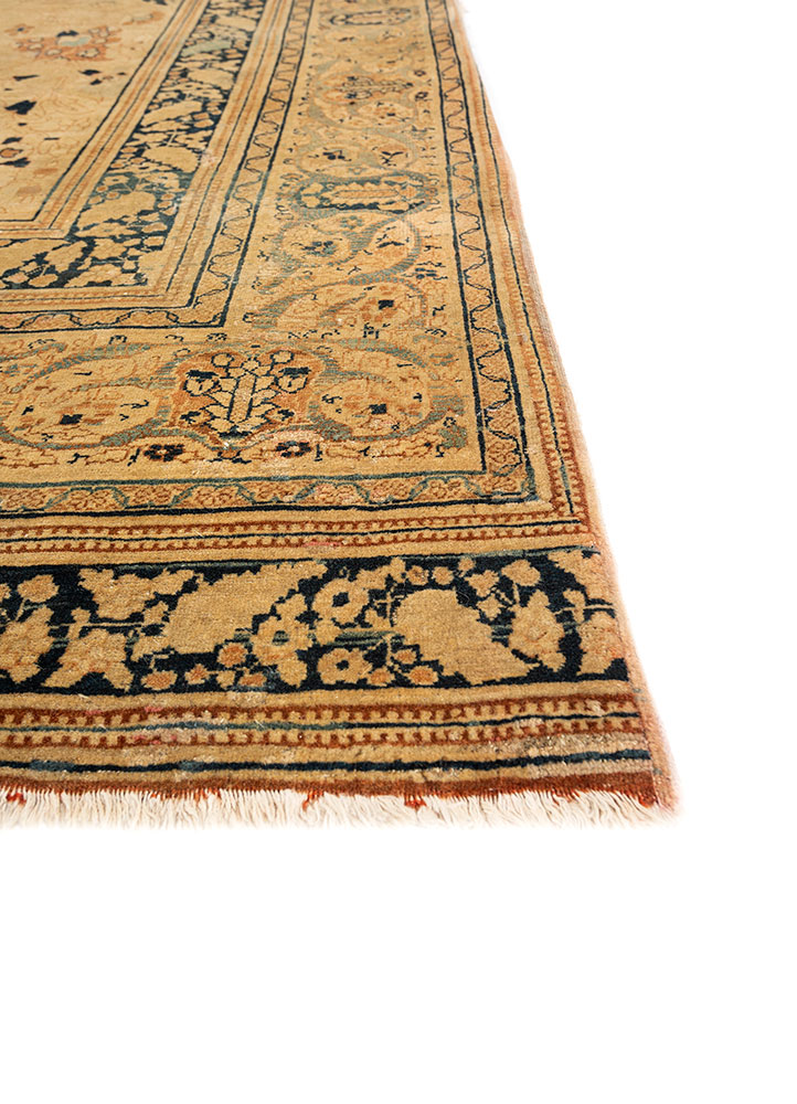 aalam beige and brown wool hand knotted Rug - Corner