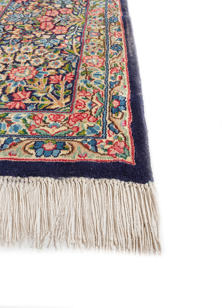 aalam blue wool hand knotted Rug - Corner