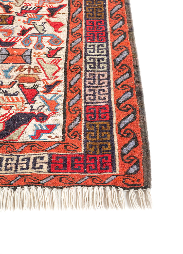 kiaan red and orange wool and silk hand knotted Rug - Corner