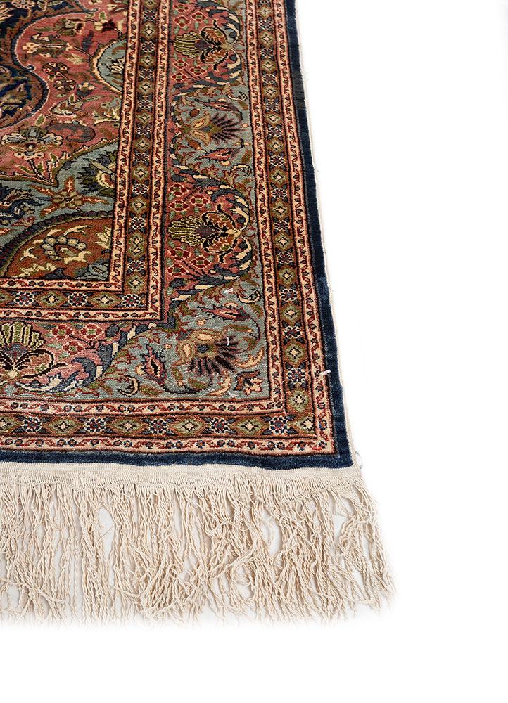 gulmarg blue silk hand knotted Rug - Corner