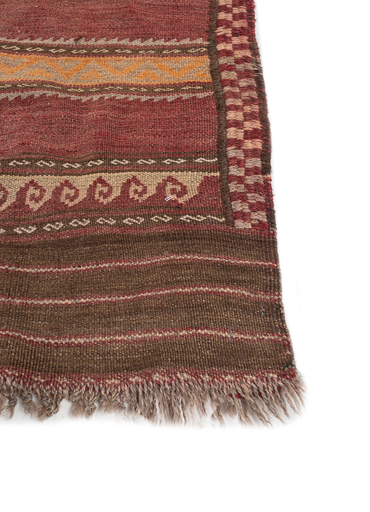 nayaab red and orange wool flat weaves Rug - Corner