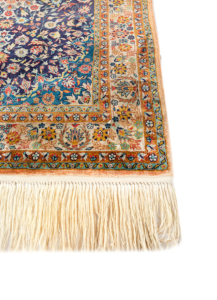 gulmarg blue silk hand knotted Rug - Corner