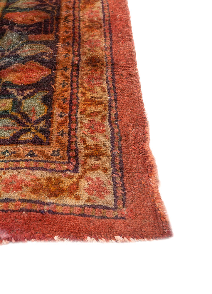 aalam red and orange wool hand knotted Rug - Corner