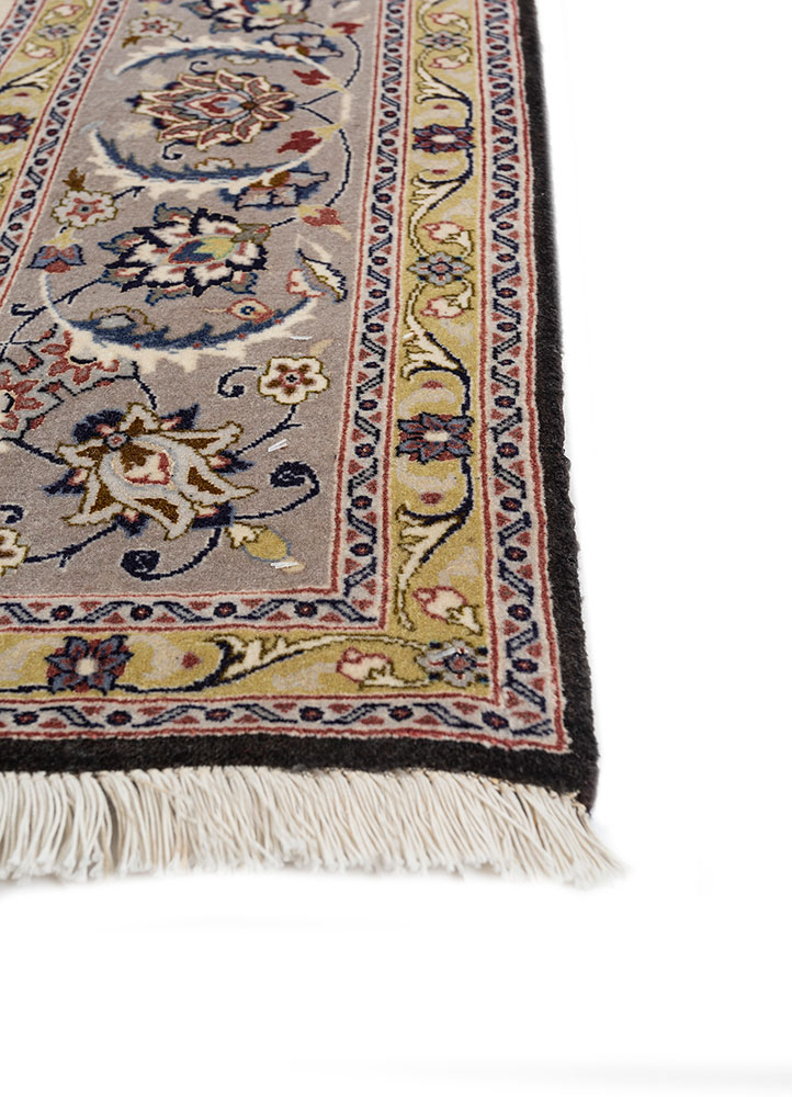 aalam ivory wool and silk hand knotted Rug - Corner