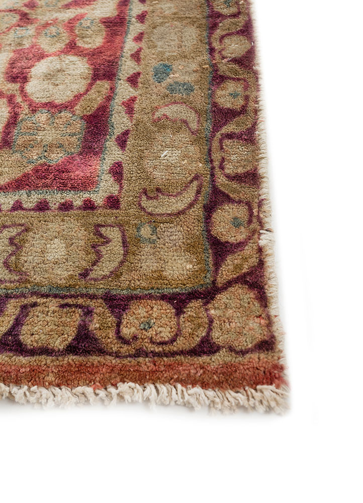 aalam pink and purple wool hand knotted Rug - Corner