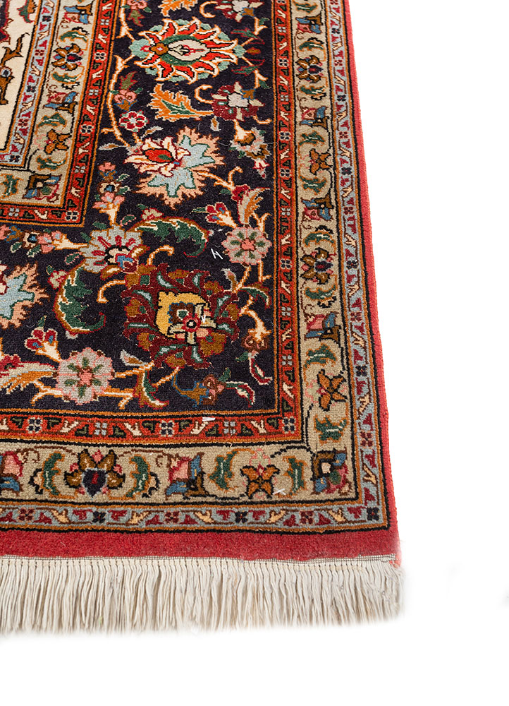 aalam red and orange wool and silk hand knotted Rug - Corner