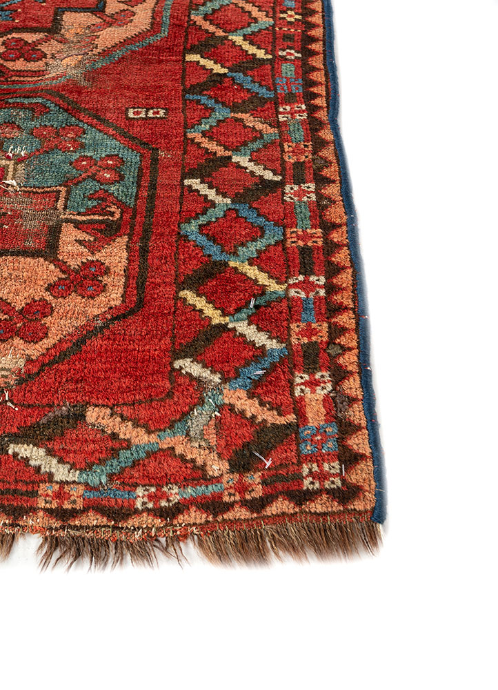 kiaan red and orange wool hand knotted Rug - Corner