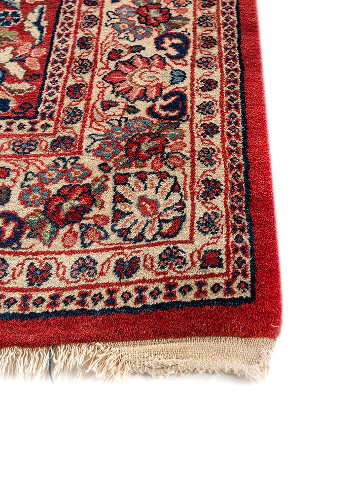 aalam red and orange wool hand knotted Rug - Corner
