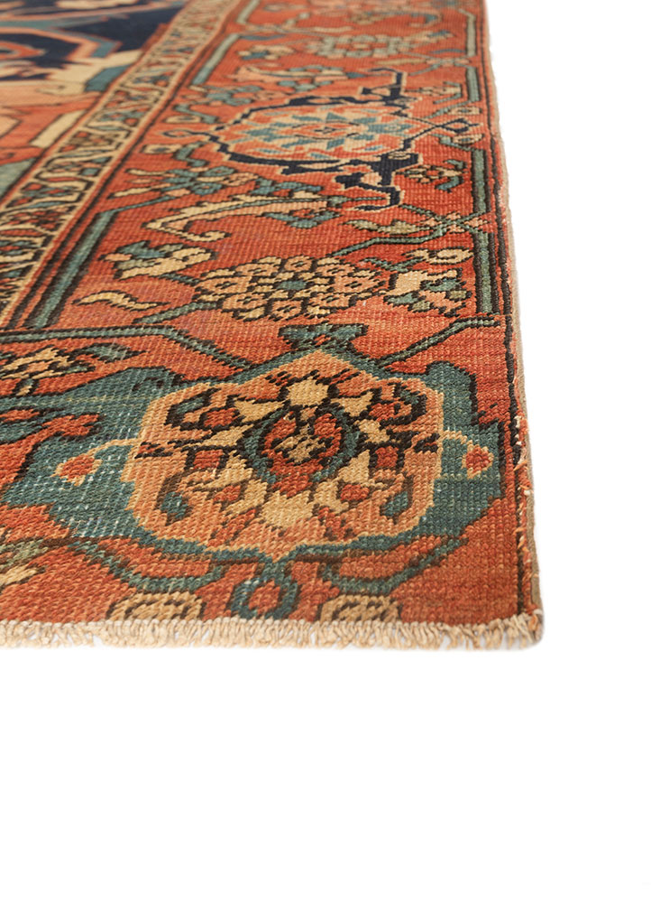 aalam red and orange wool hand knotted Rug - Corner