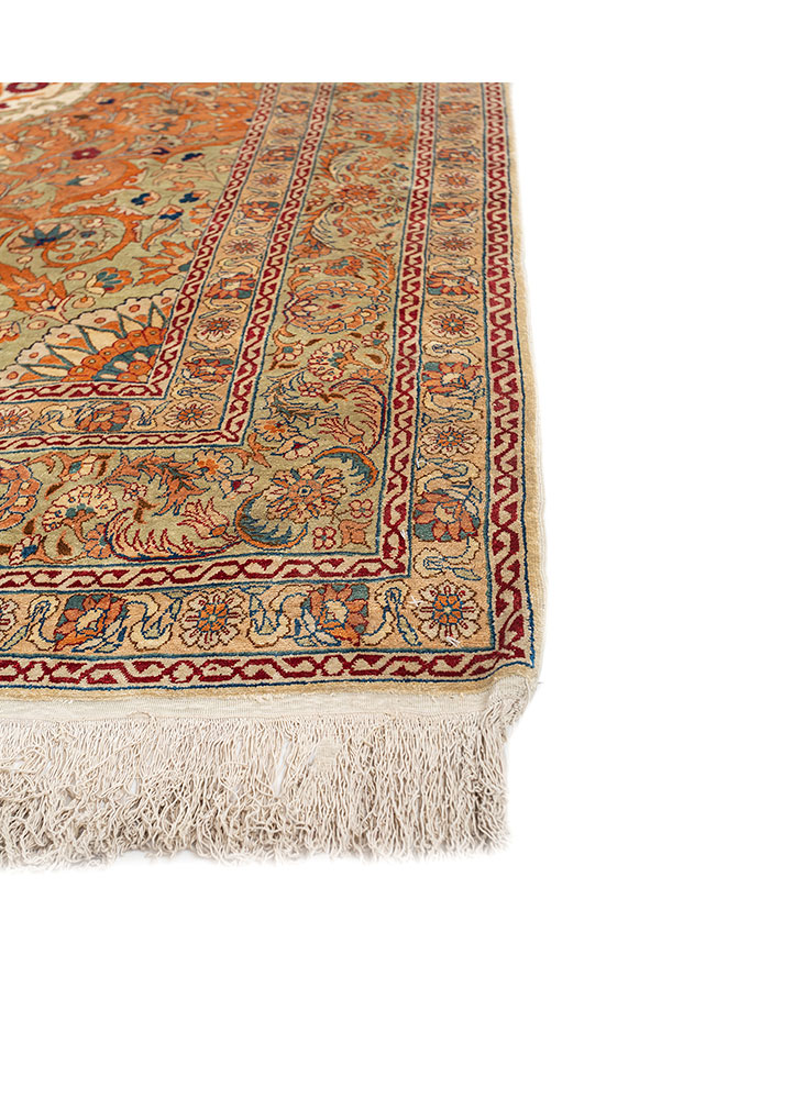 gulmarg red and orange silk hand knotted Rug - Corner
