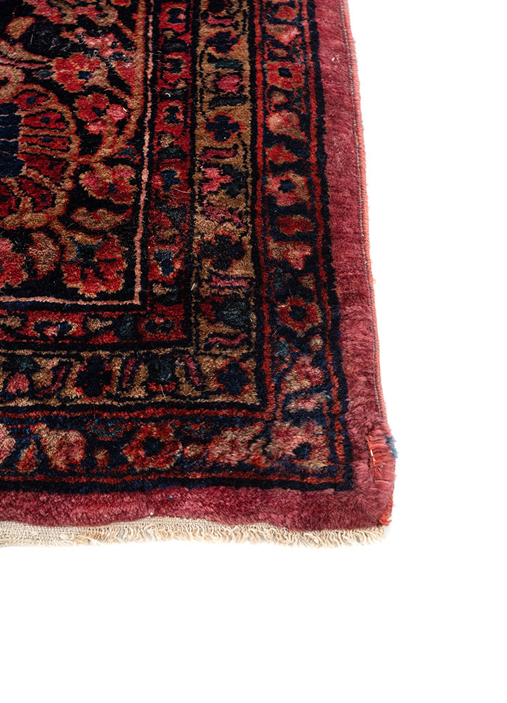 aalam red and orange wool hand knotted Rug - Corner