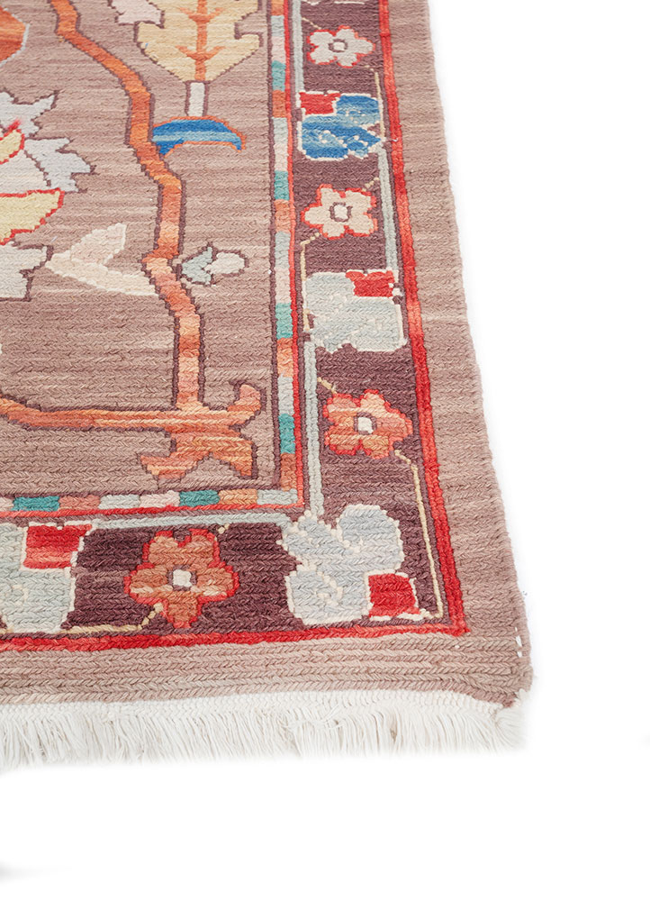 aalam beige and brown wool hand knotted Rug - Corner