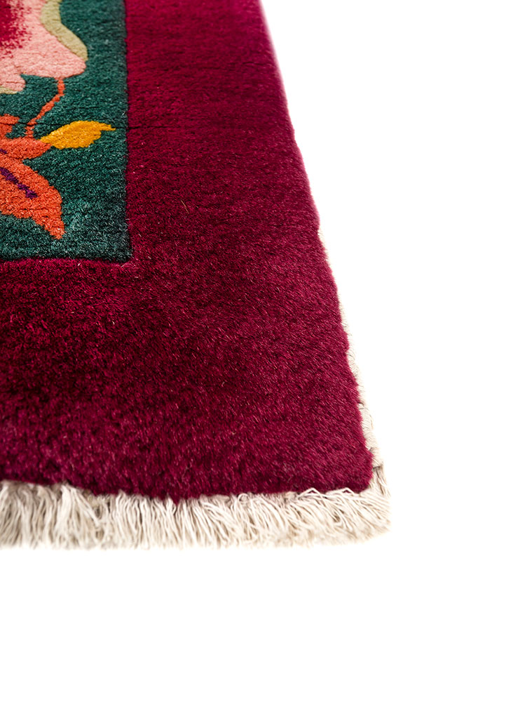 aalam red and orange wool hand knotted Rug - Corner