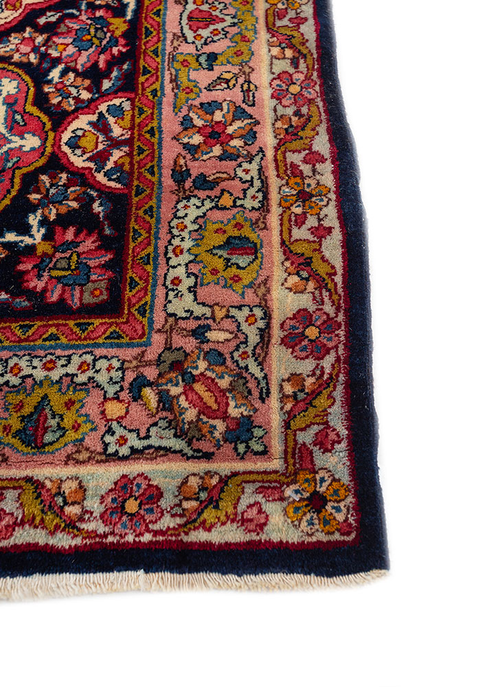 aalam blue wool hand knotted Rug - Corner