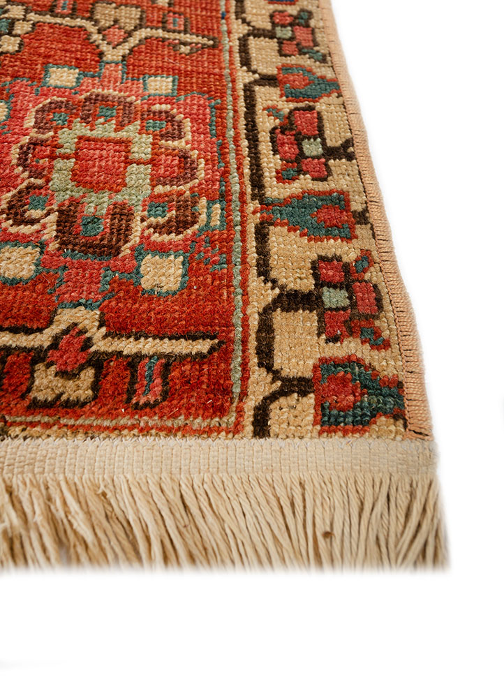 aalam red and orange wool hand knotted Rug - Corner
