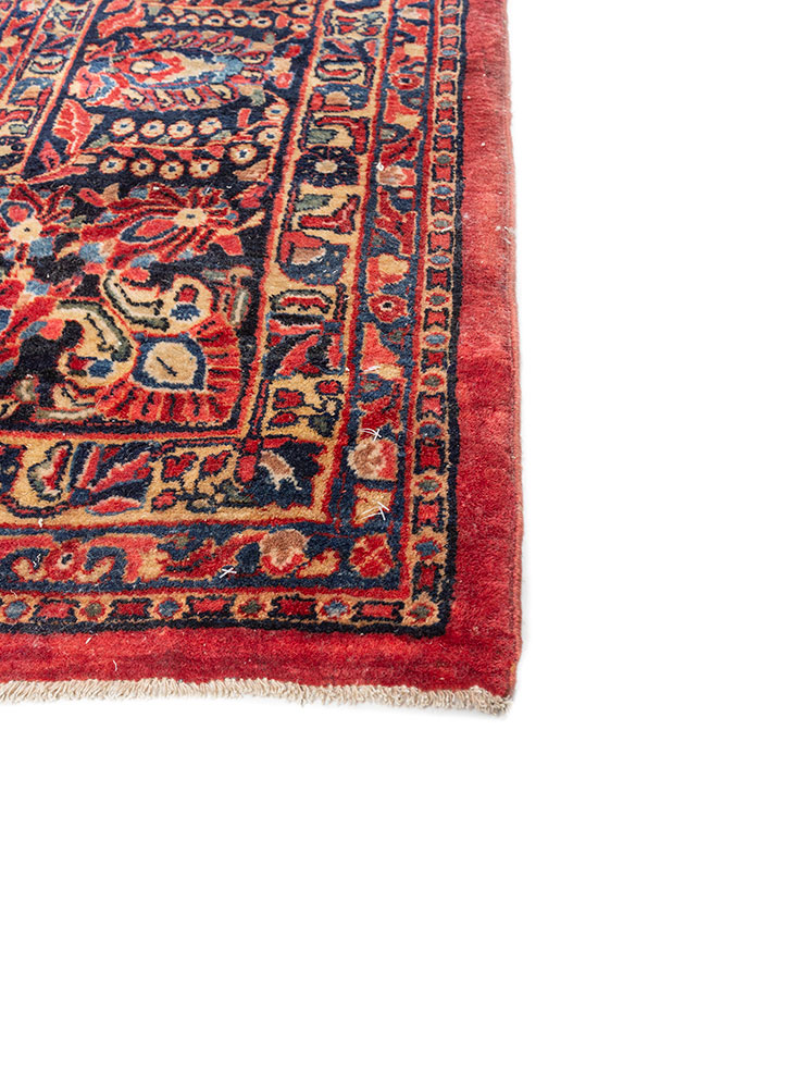 aalam red and orange wool hand knotted Rug - Corner