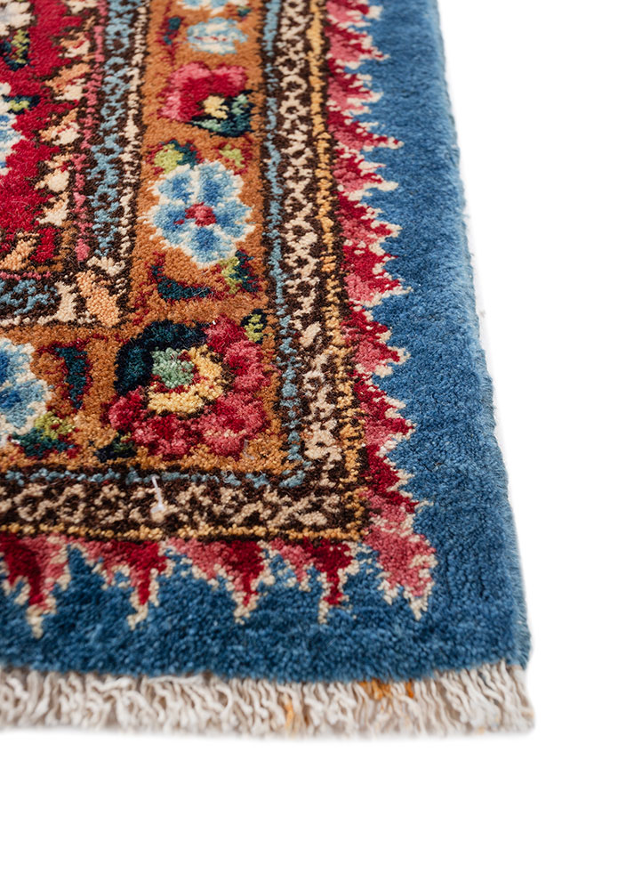 aalam blue wool hand knotted Rug - Corner