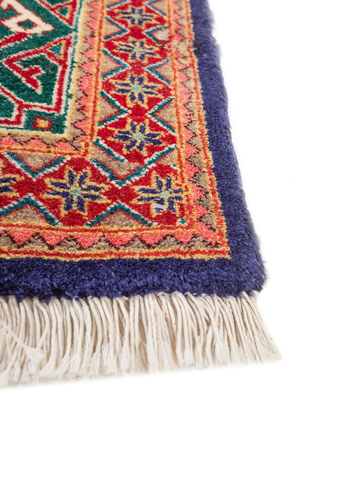 aalam blue wool hand knotted Rug - Corner