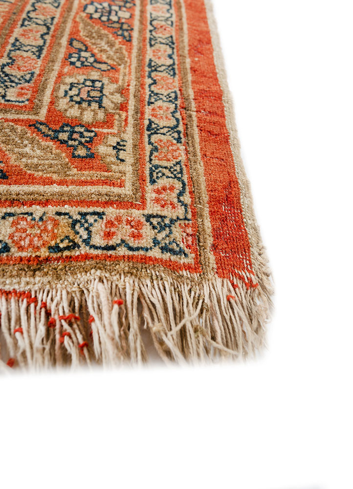 aalam red and orange wool hand knotted Rug - Corner
