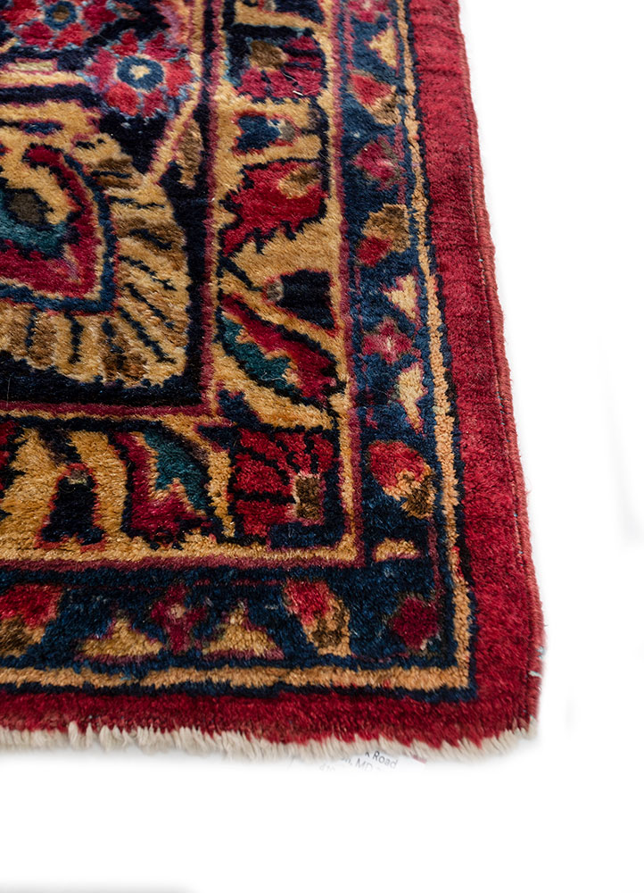 aalam red and orange wool hand knotted Rug - Corner