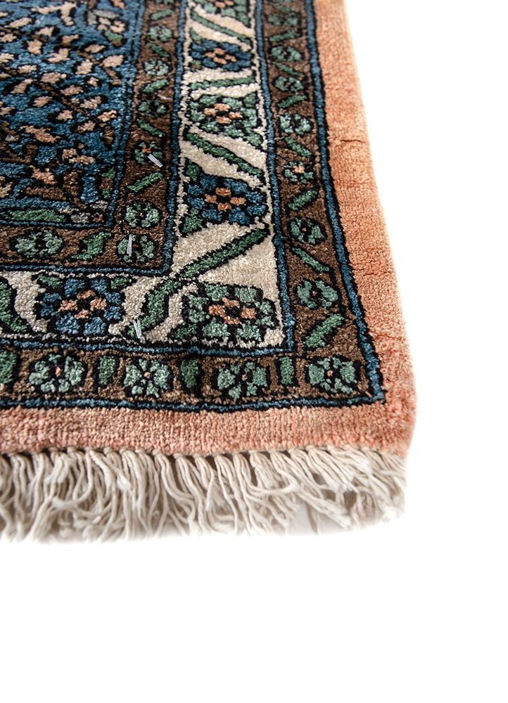 gulmarg blue silk hand knotted Rug - Corner