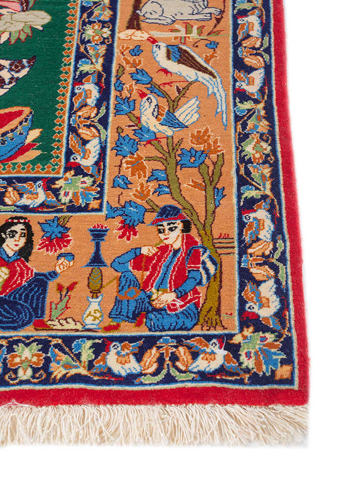 aalam red and orange wool hand knotted Rug - Corner