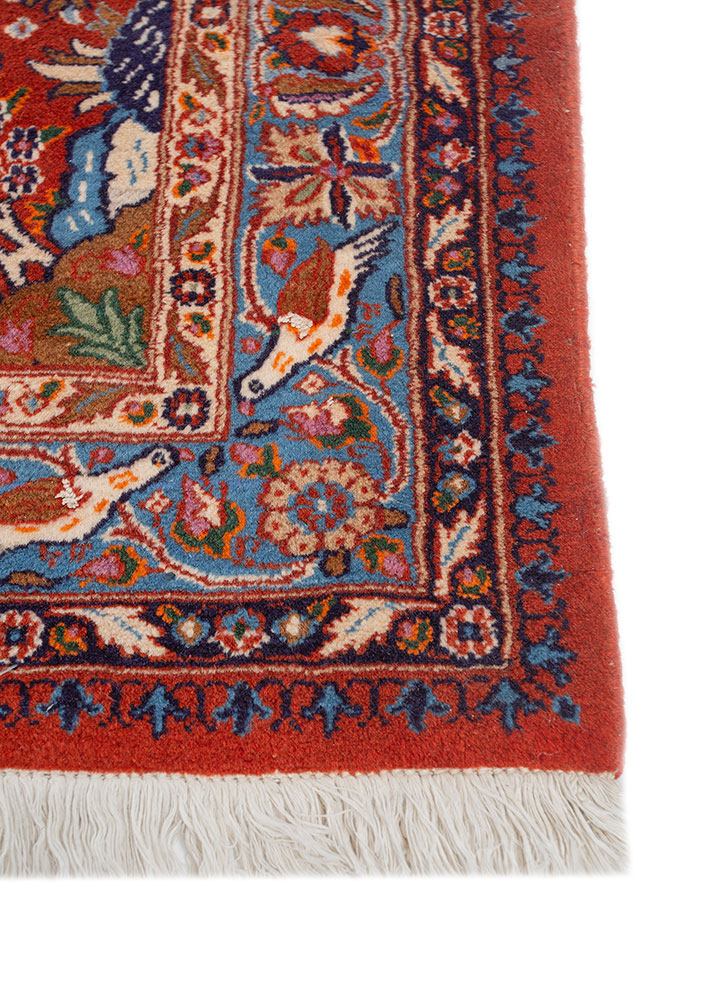 aalam red and orange wool hand knotted Rug - Corner