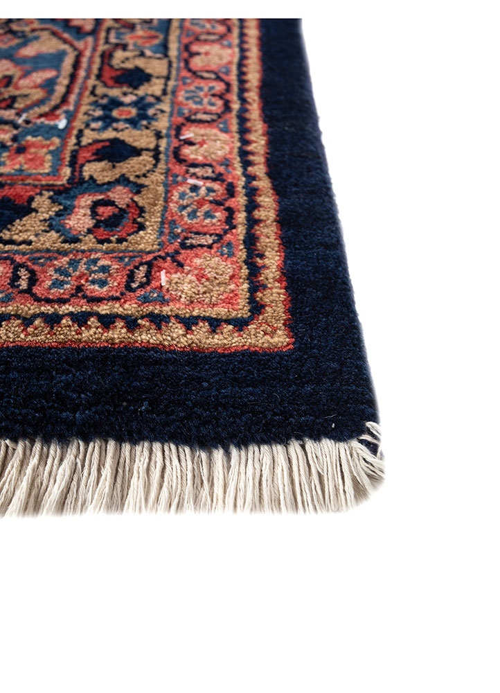 aalam blue wool hand knotted Rug - Corner