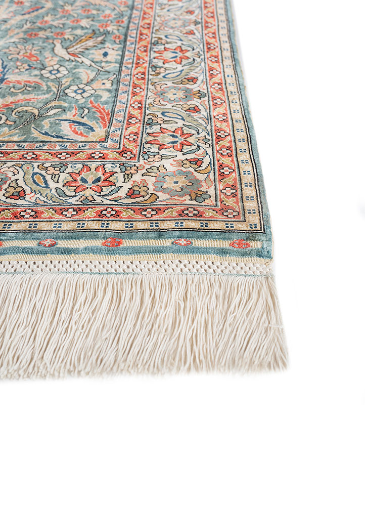 gulmarg red and orange silk hand knotted Rug - Corner