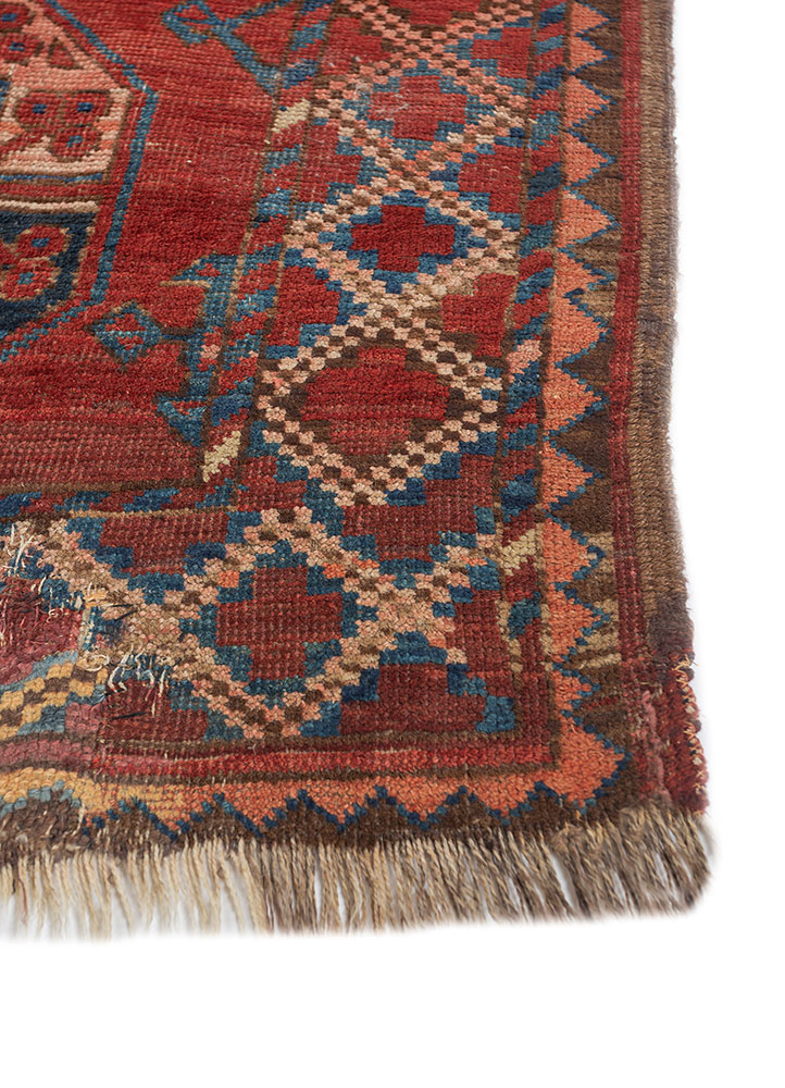 aalam red and orange wool hand knotted Rug - Corner