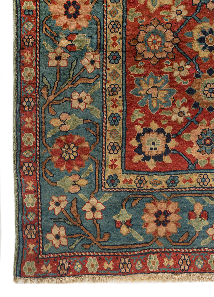 aalam red and orange wool hand knotted Rug - Corner