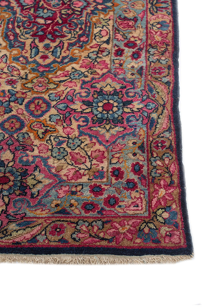 aalam pink and purple wool hand knotted Rug - Corner